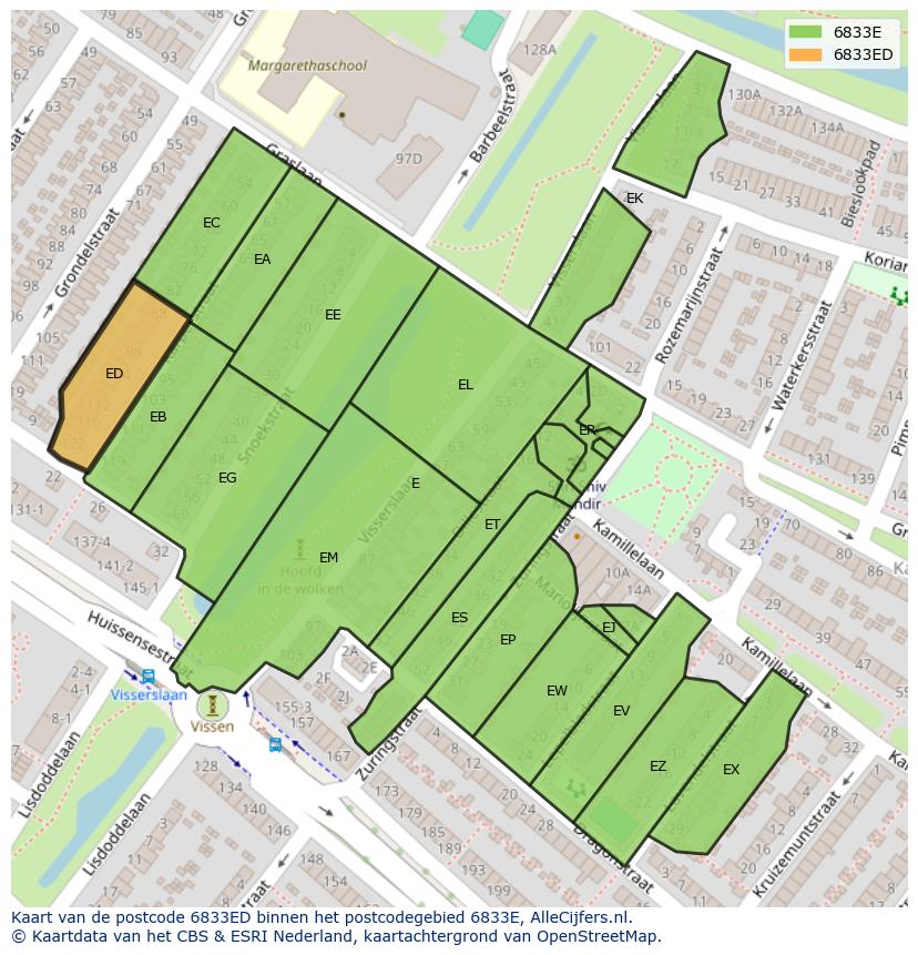 Afbeelding van het postcodegebied 6833 ED op de kaart.