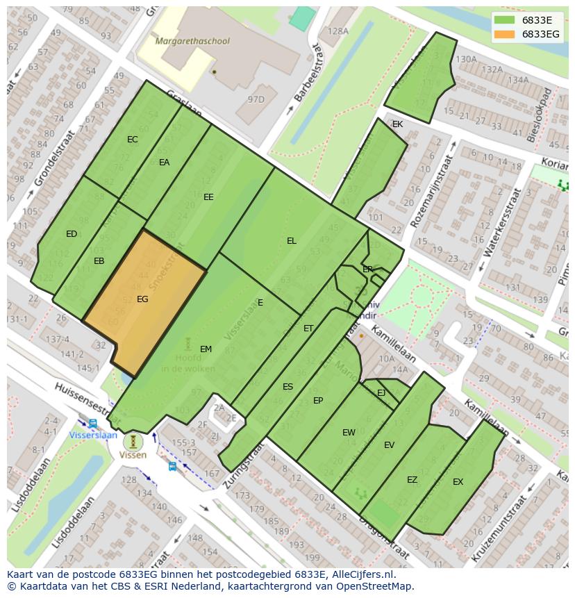 Afbeelding van het postcodegebied 6833 EG op de kaart.