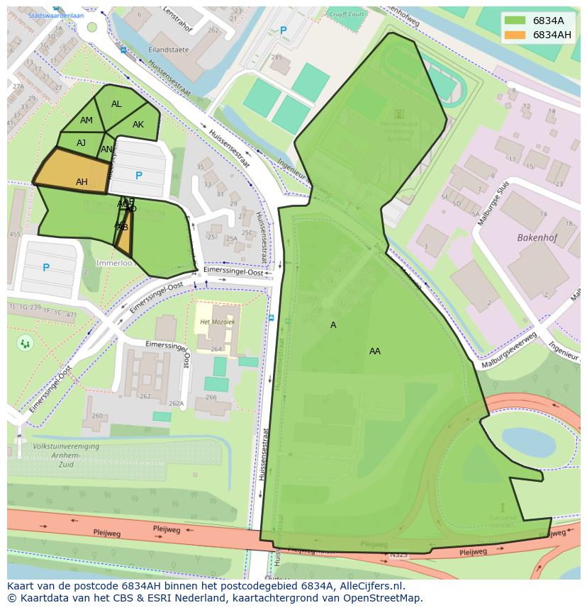 Afbeelding van het postcodegebied 6834 AH op de kaart.