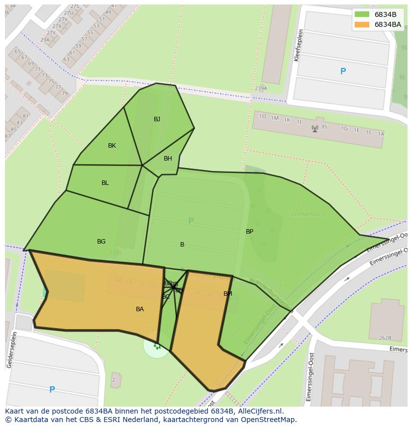 Afbeelding van het postcodegebied 6834 BA op de kaart.