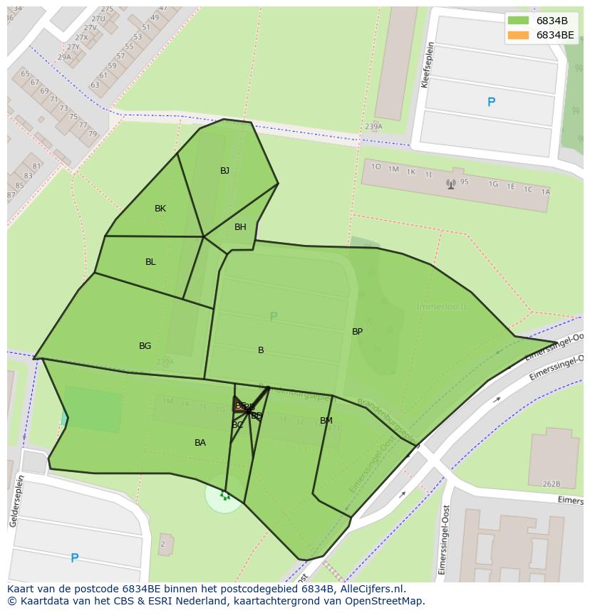 Afbeelding van het postcodegebied 6834 BE op de kaart.