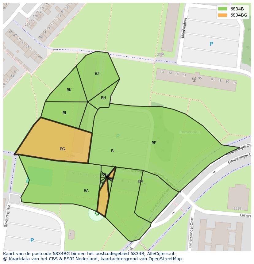 Afbeelding van het postcodegebied 6834 BG op de kaart.