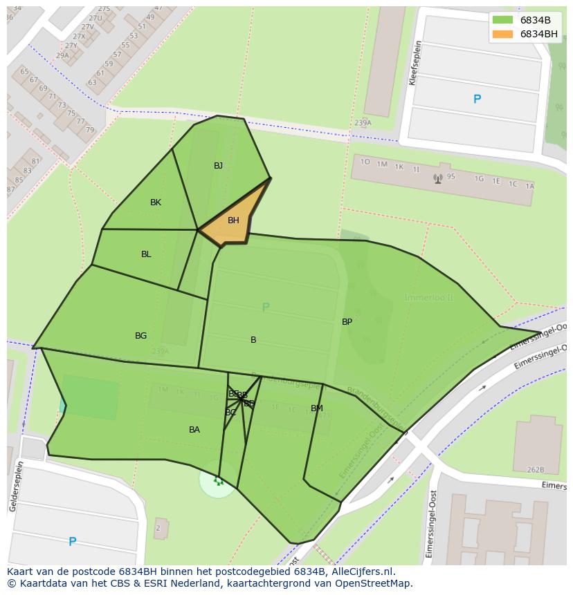 Afbeelding van het postcodegebied 6834 BH op de kaart.