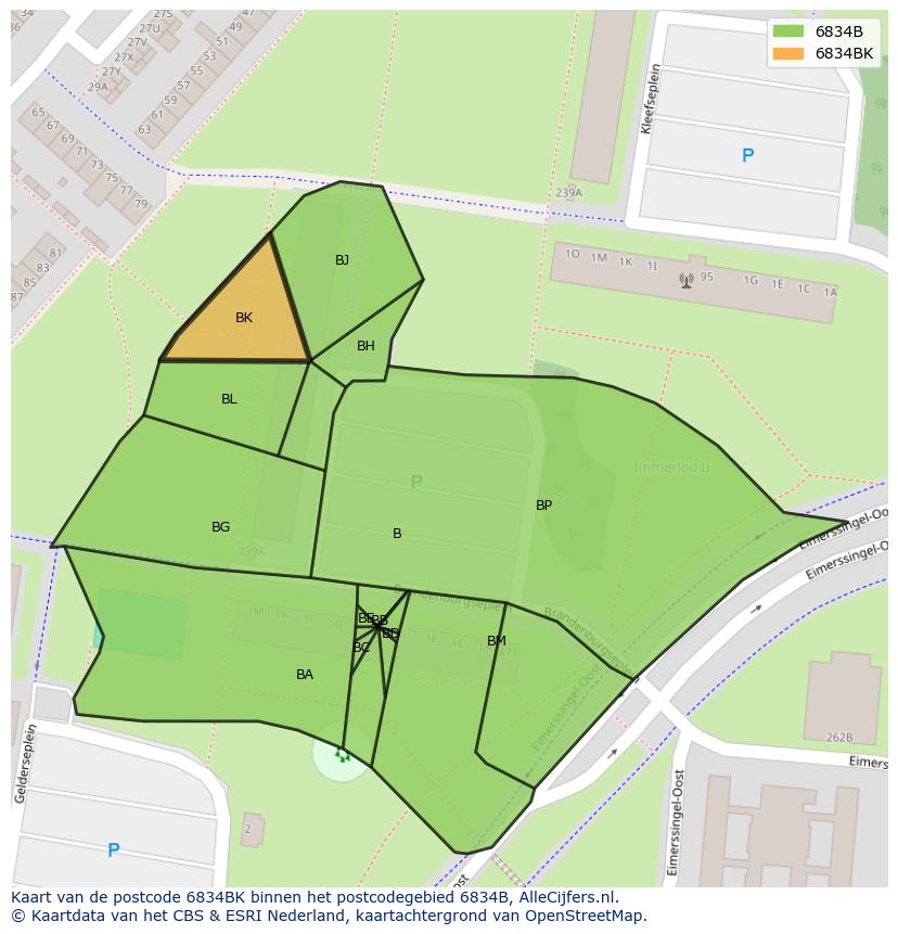 Afbeelding van het postcodegebied 6834 BK op de kaart.