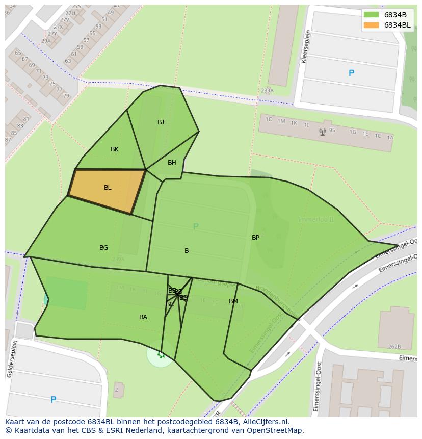 Afbeelding van het postcodegebied 6834 BL op de kaart.