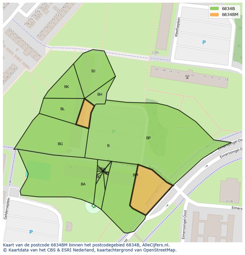 Afbeelding van het postcodegebied 6834 BM op de kaart.