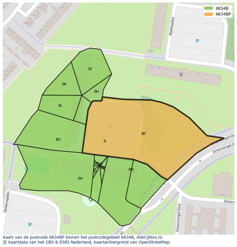 Afbeelding van het postcodegebied 6834 BP op de kaart.