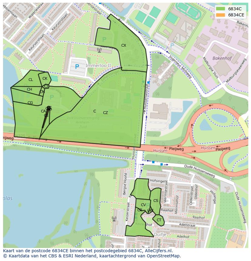 Afbeelding van het postcodegebied 6834 CE op de kaart.
