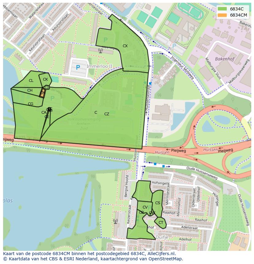 Afbeelding van het postcodegebied 6834 CM op de kaart.