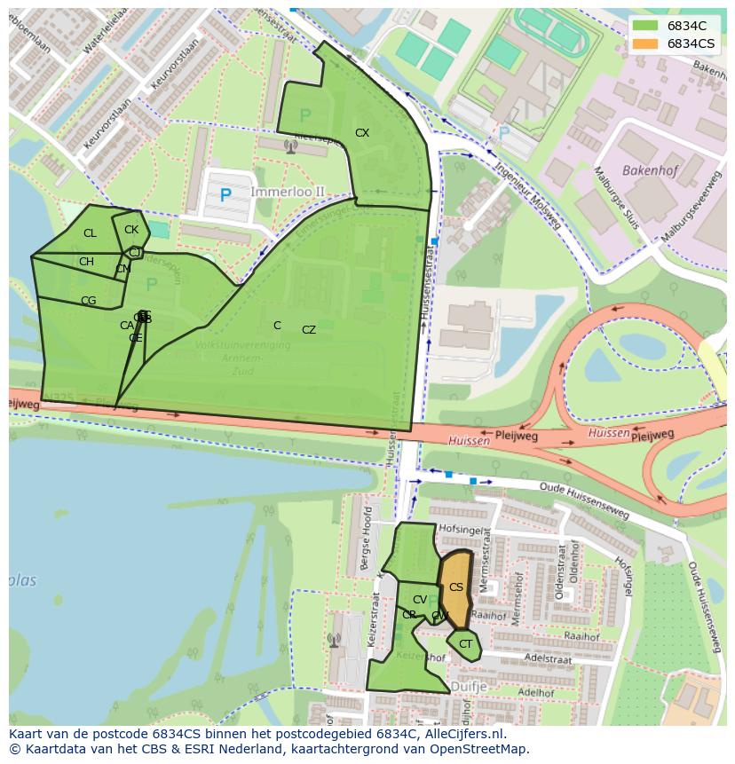 Afbeelding van het postcodegebied 6834 CS op de kaart.