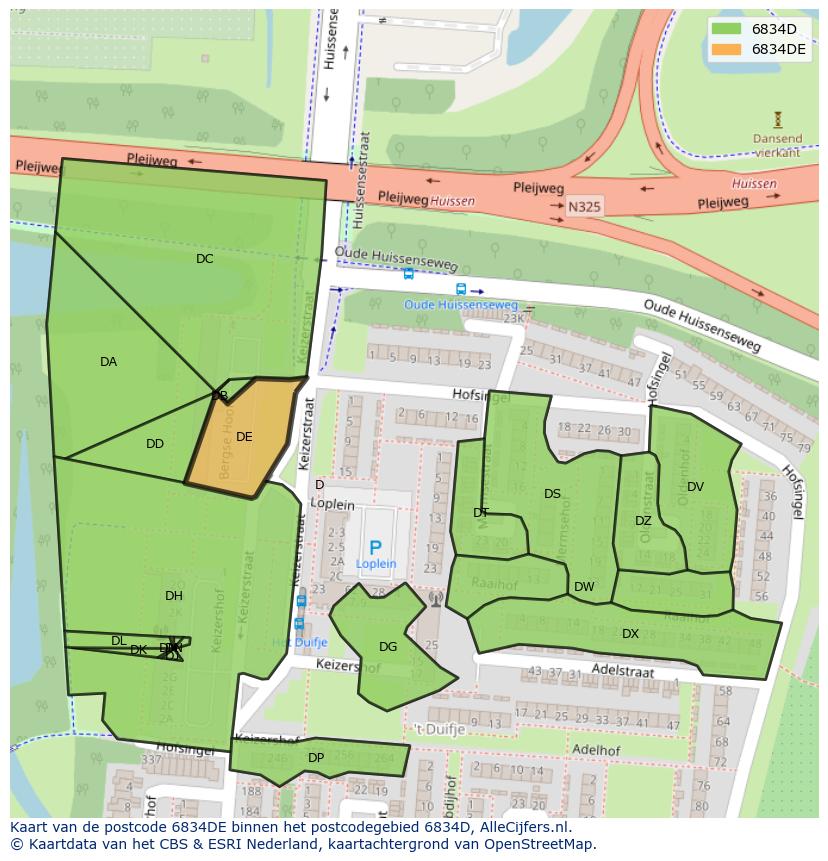 Afbeelding van het postcodegebied 6834 DE op de kaart.
