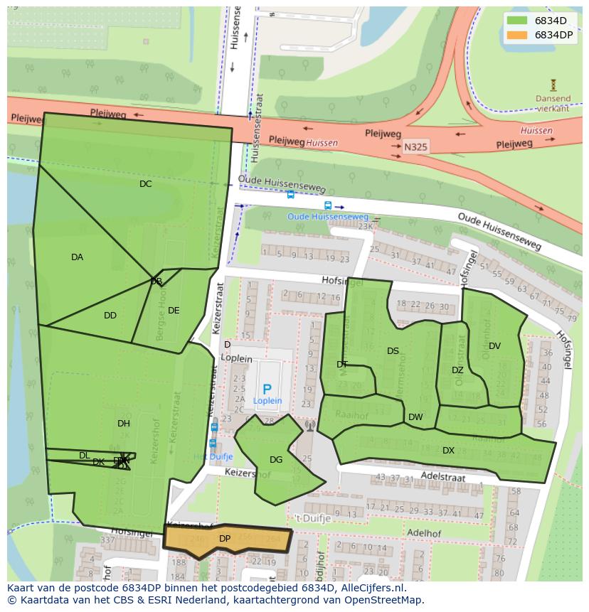 Afbeelding van het postcodegebied 6834 DP op de kaart.