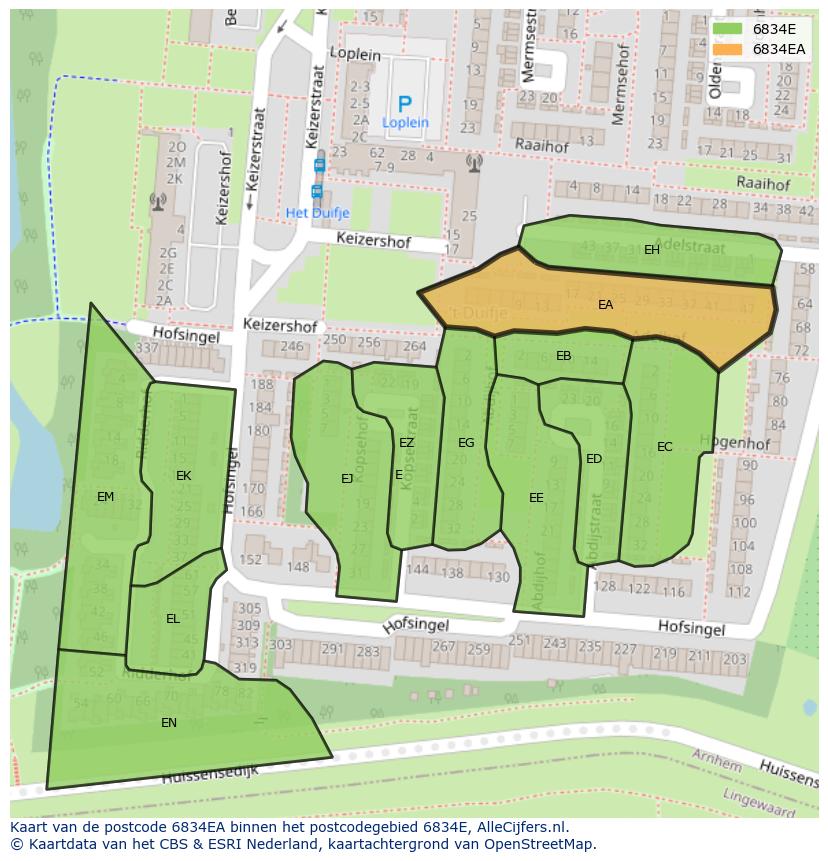 Afbeelding van het postcodegebied 6834 EA op de kaart.