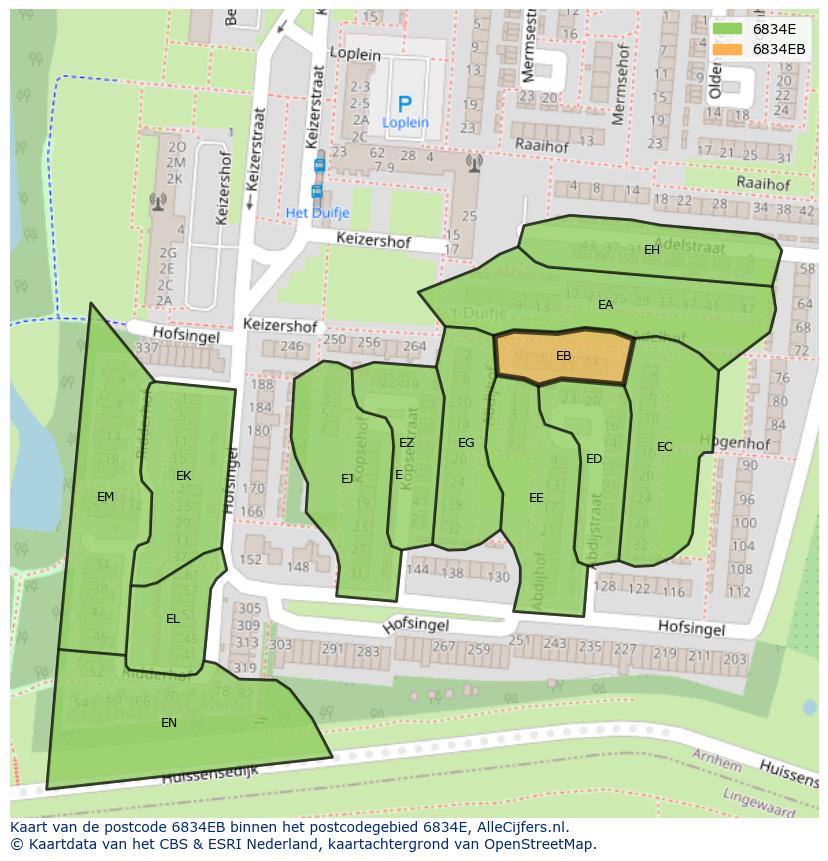 Afbeelding van het postcodegebied 6834 EB op de kaart.