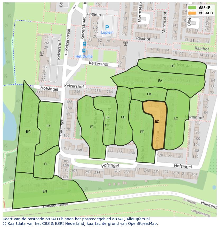 Afbeelding van het postcodegebied 6834 ED op de kaart.