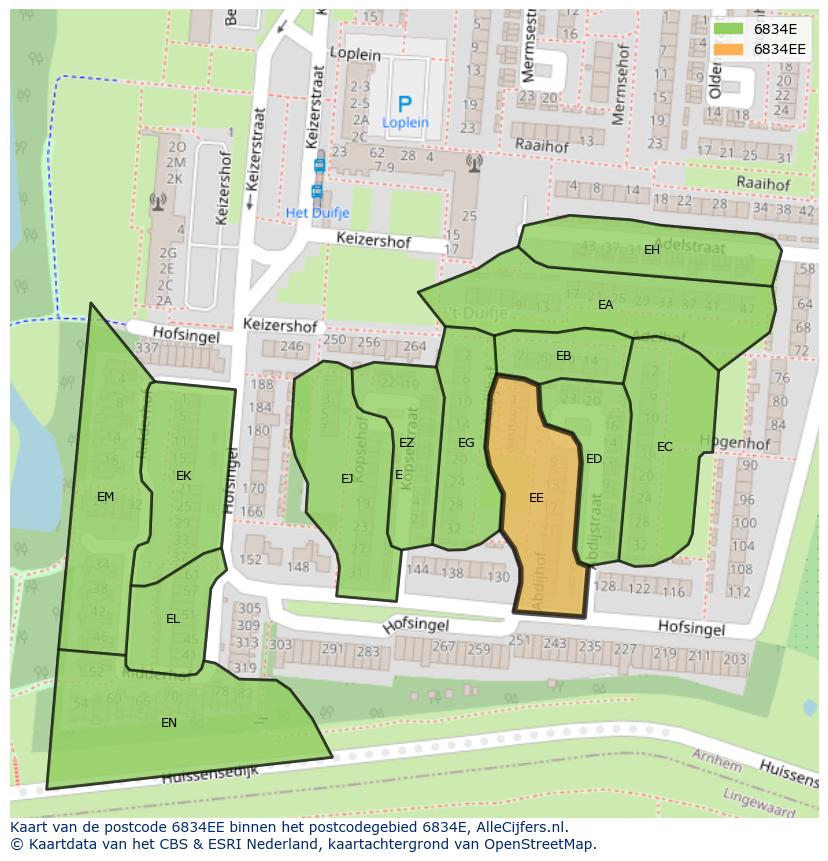 Afbeelding van het postcodegebied 6834 EE op de kaart.