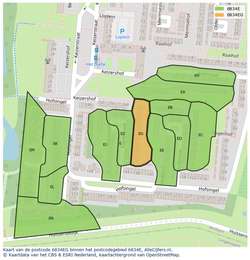 Afbeelding van het postcodegebied 6834 EG op de kaart.