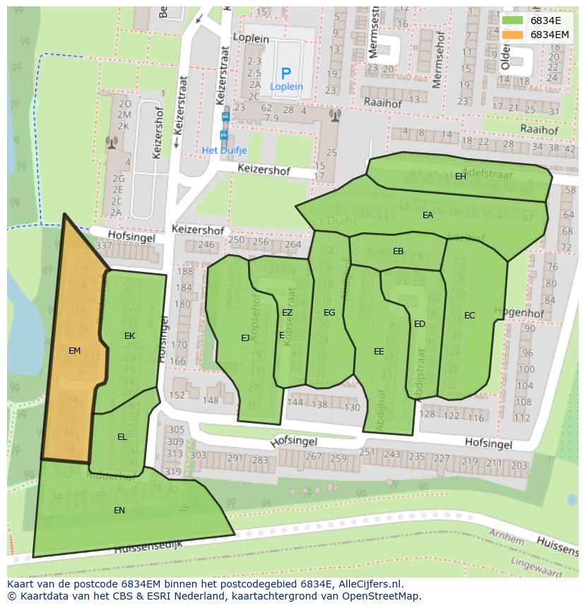 Afbeelding van het postcodegebied 6834 EM op de kaart.