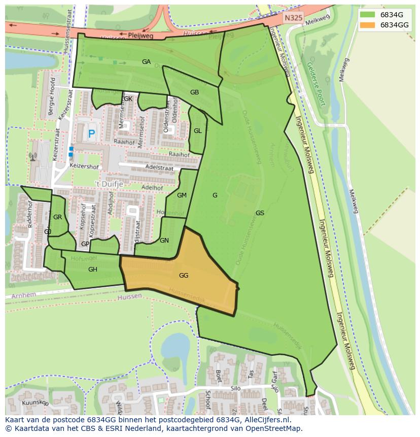 Afbeelding van het postcodegebied 6834 GG op de kaart.