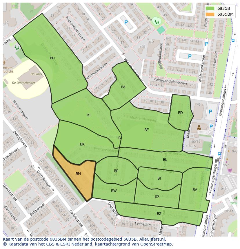 Afbeelding van het postcodegebied 6835 BM op de kaart.