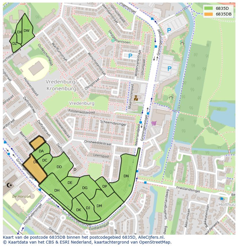 Afbeelding van het postcodegebied 6835 DB op de kaart.
