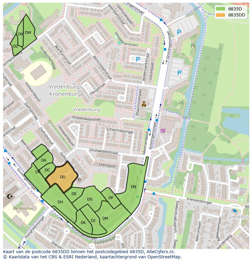 Afbeelding van het postcodegebied 6835 DD op de kaart.