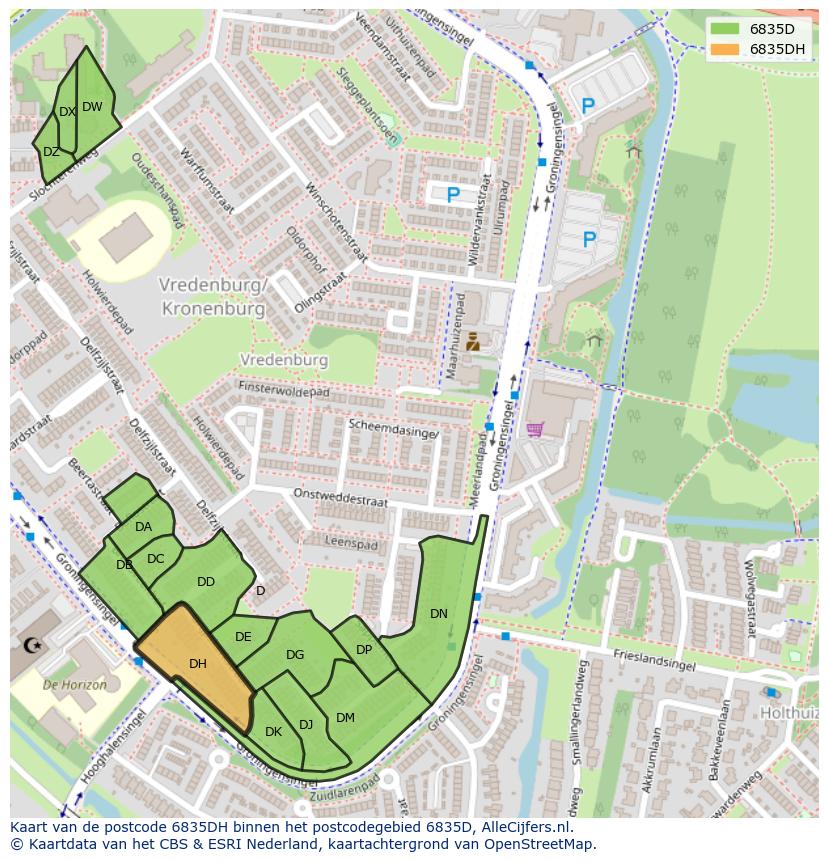 Afbeelding van het postcodegebied 6835 DH op de kaart.