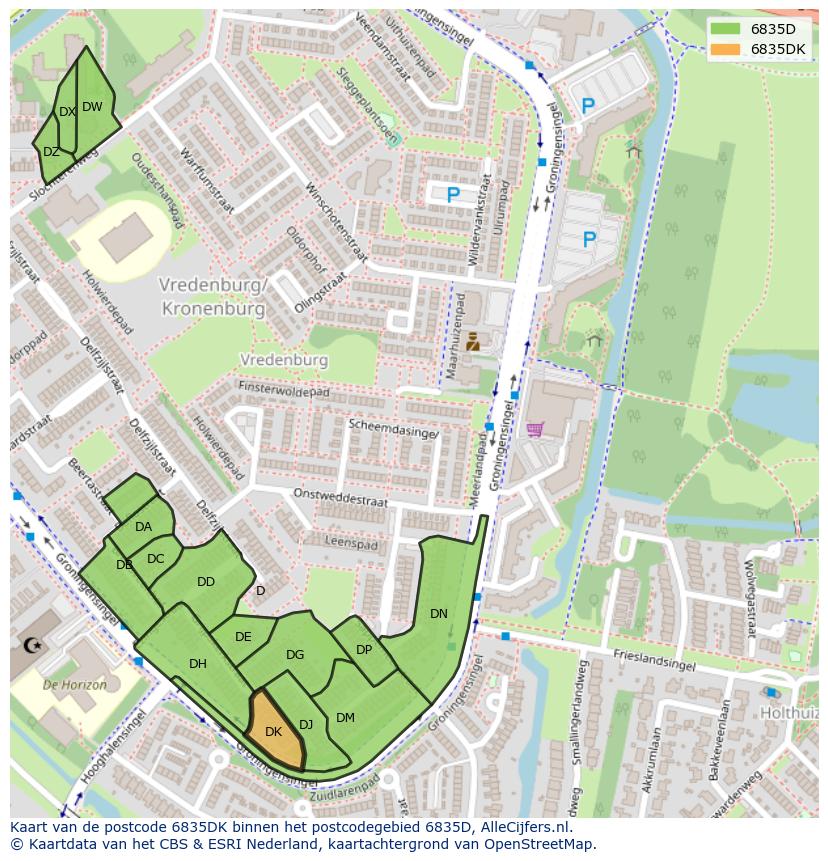 Afbeelding van het postcodegebied 6835 DK op de kaart.