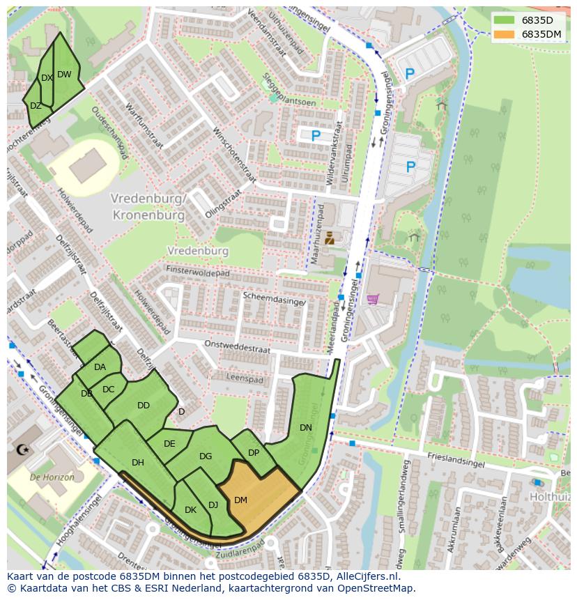 Afbeelding van het postcodegebied 6835 DM op de kaart.
