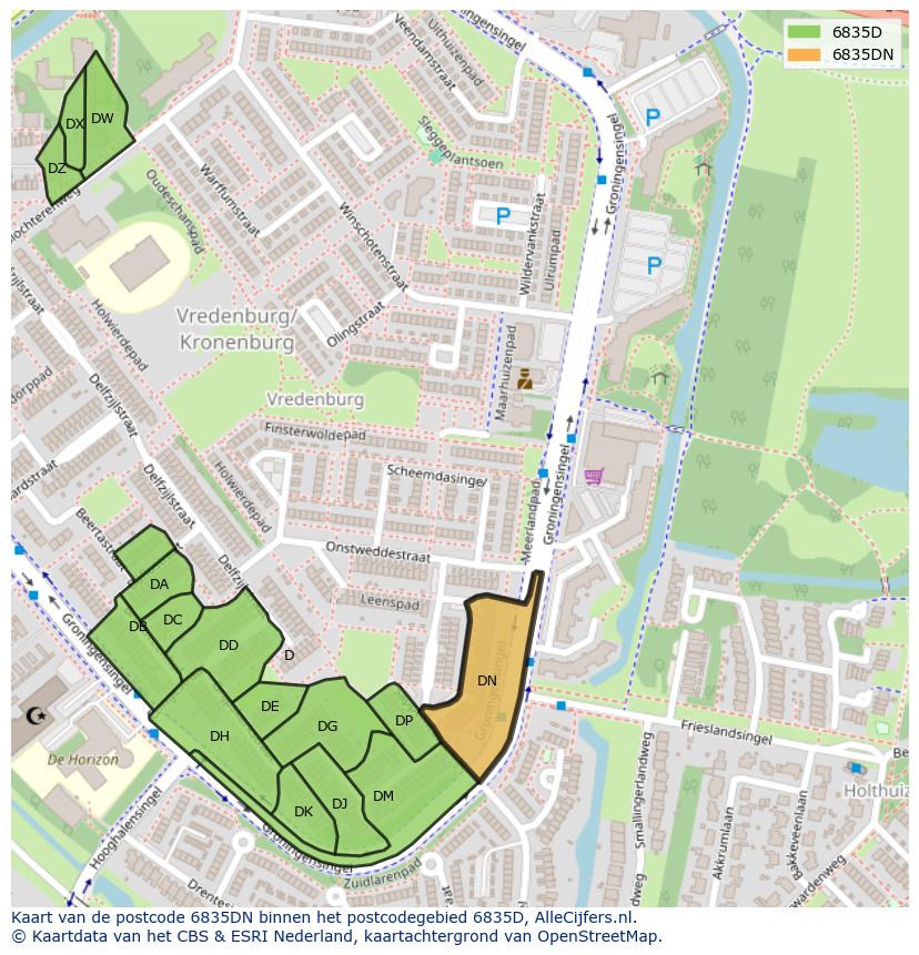 Afbeelding van het postcodegebied 6835 DN op de kaart.