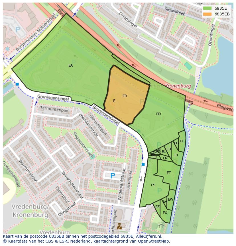 Afbeelding van het postcodegebied 6835 EB op de kaart.