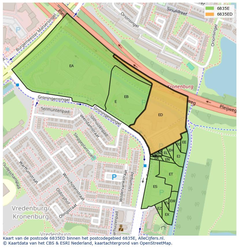 Afbeelding van het postcodegebied 6835 ED op de kaart.