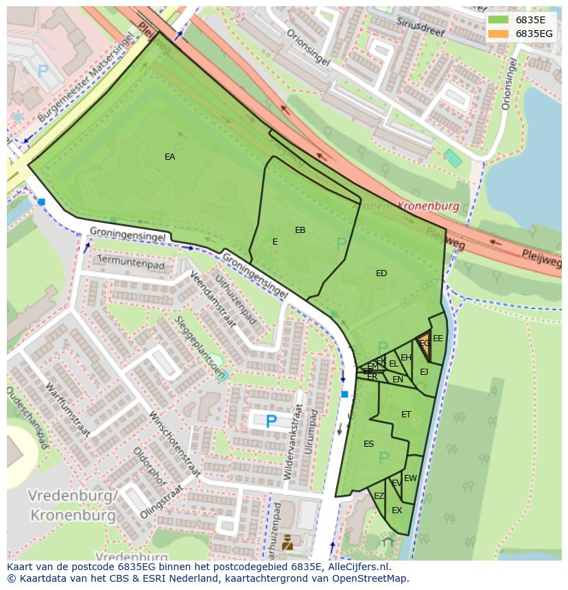 Afbeelding van het postcodegebied 6835 EG op de kaart.
