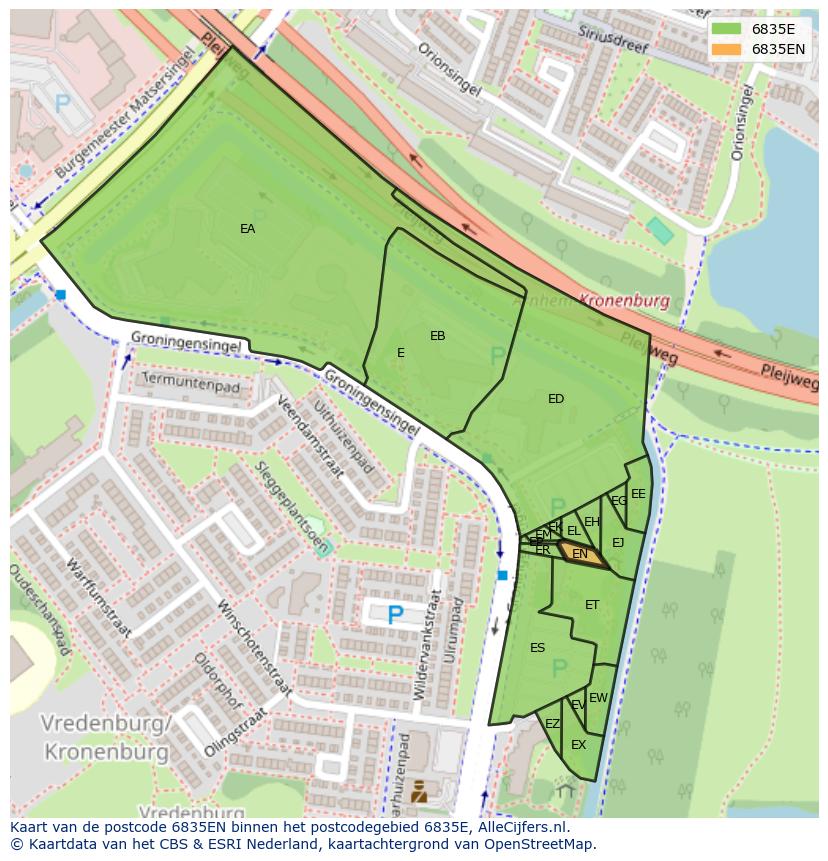 Afbeelding van het postcodegebied 6835 EN op de kaart.