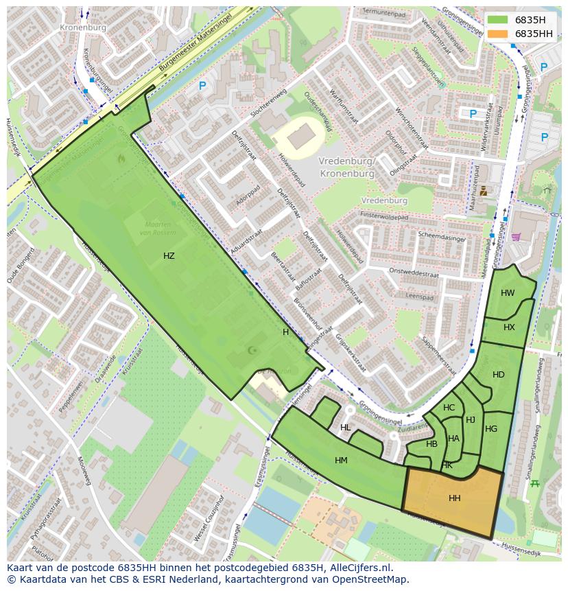Afbeelding van het postcodegebied 6835 HH op de kaart.