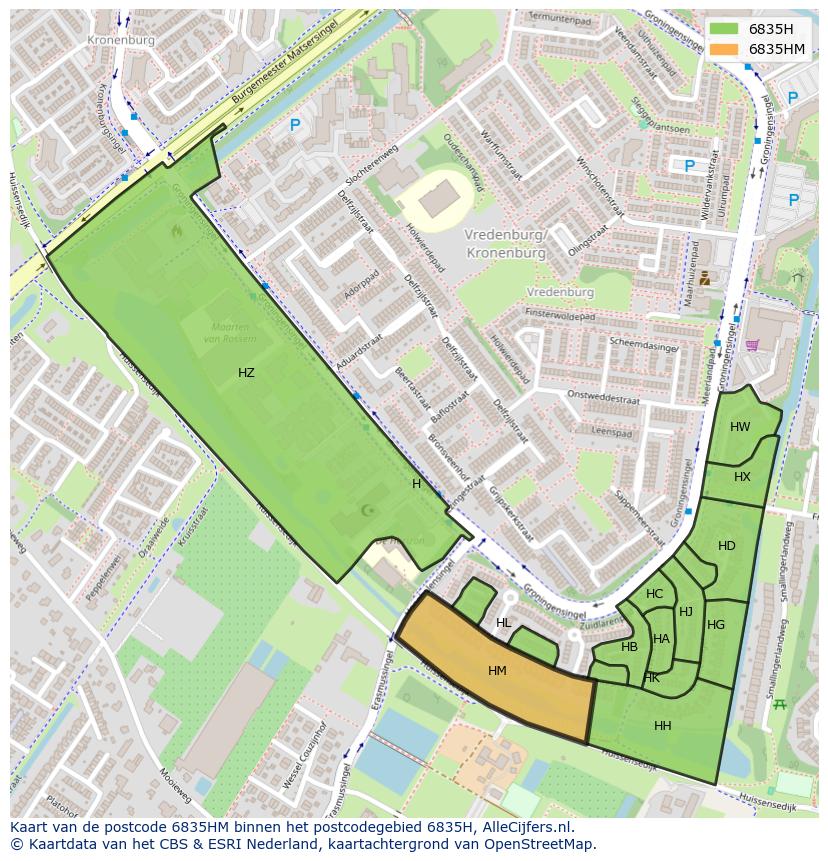 Afbeelding van het postcodegebied 6835 HM op de kaart.