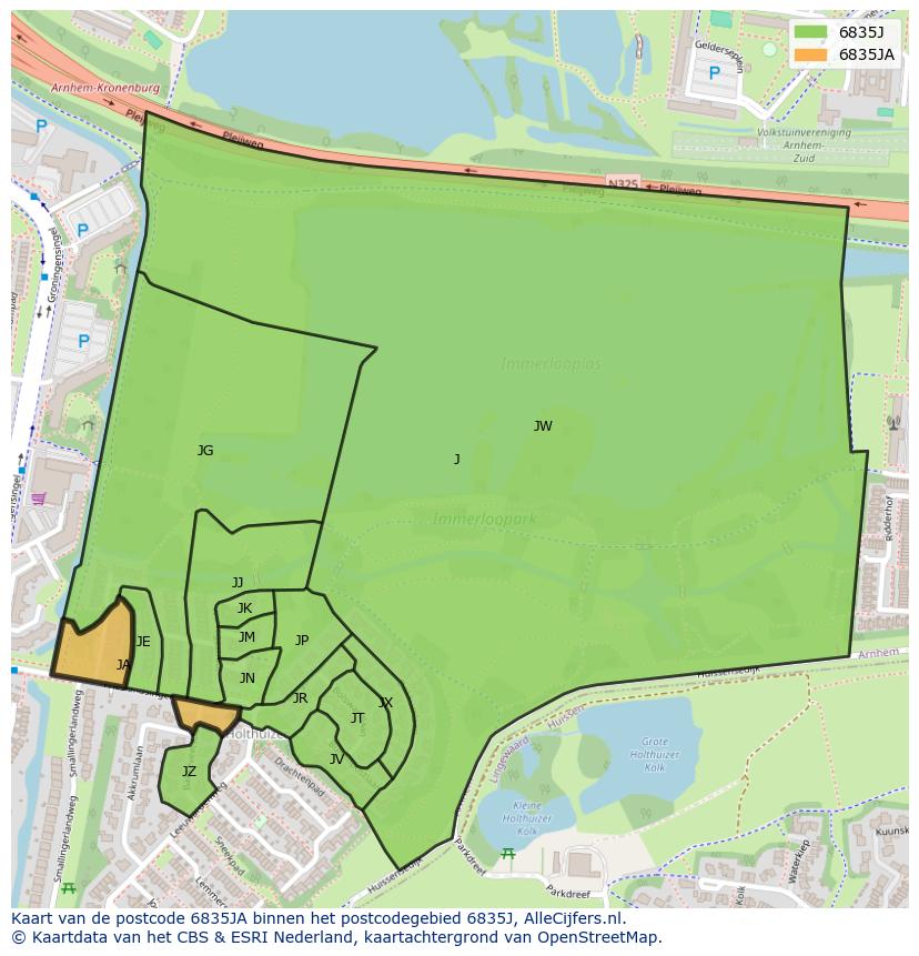 Afbeelding van het postcodegebied 6835 JA op de kaart.