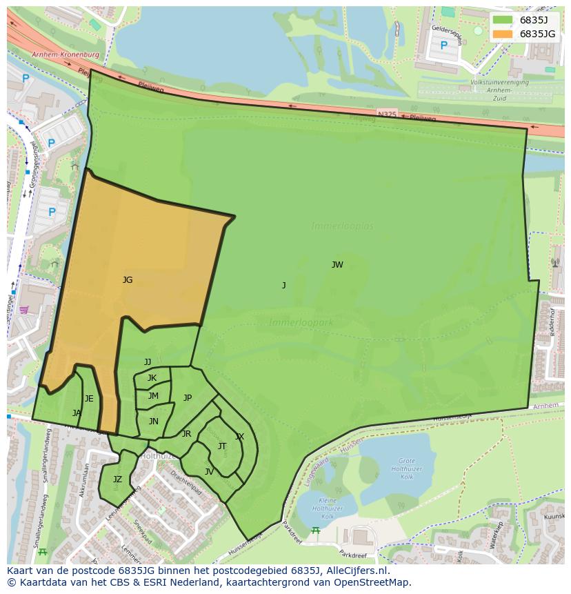 Afbeelding van het postcodegebied 6835 JG op de kaart.