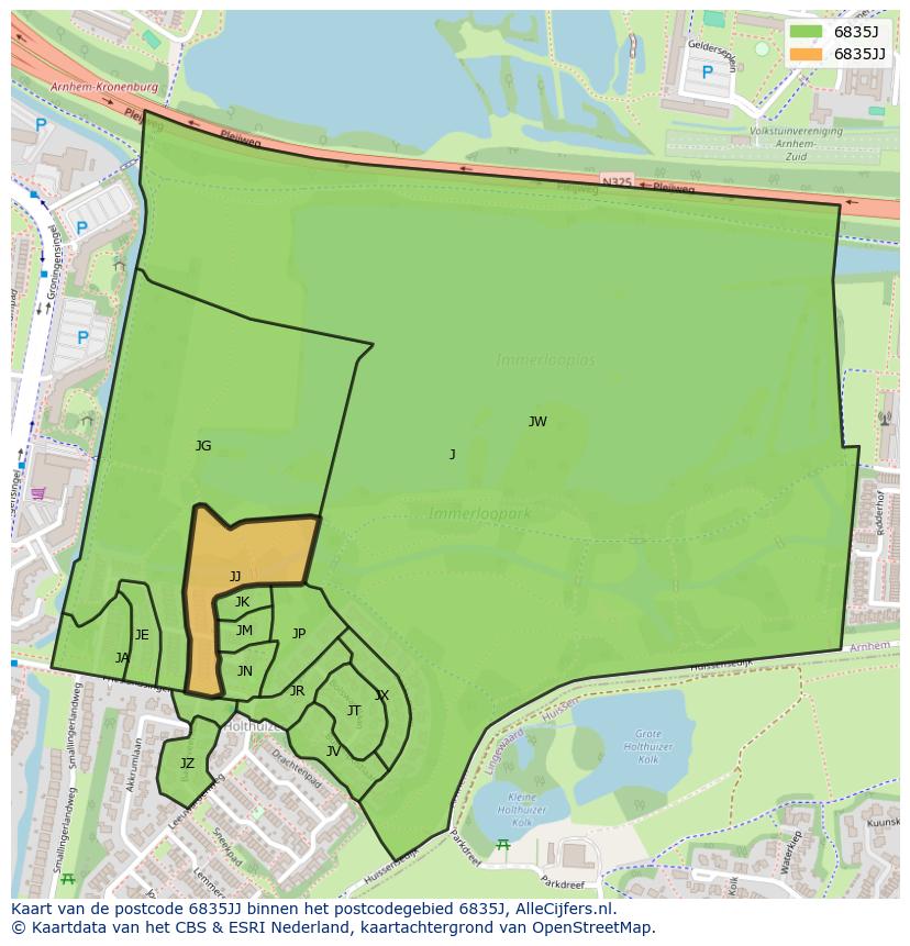 Afbeelding van het postcodegebied 6835 JJ op de kaart.