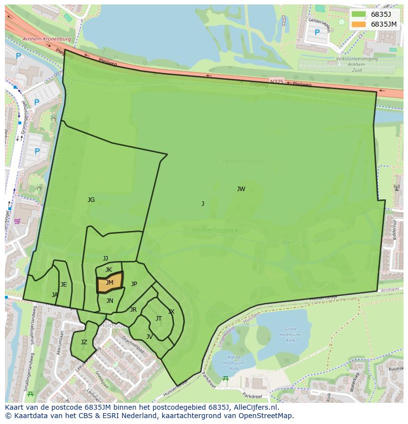 Afbeelding van het postcodegebied 6835 JM op de kaart.