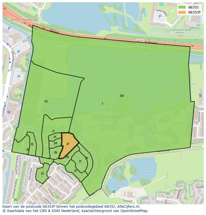 Afbeelding van het postcodegebied 6835 JP op de kaart.