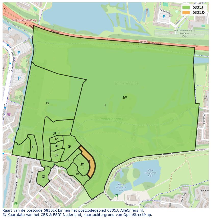 Afbeelding van het postcodegebied 6835 JX op de kaart.