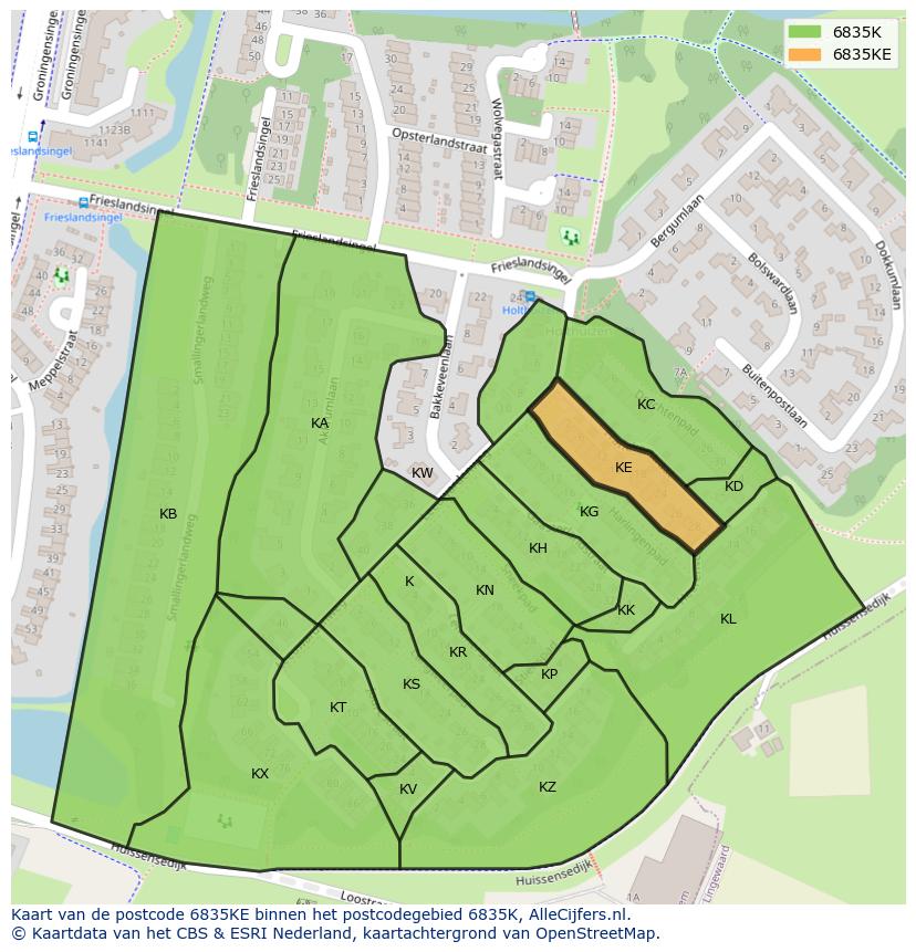 Afbeelding van het postcodegebied 6835 KE op de kaart.