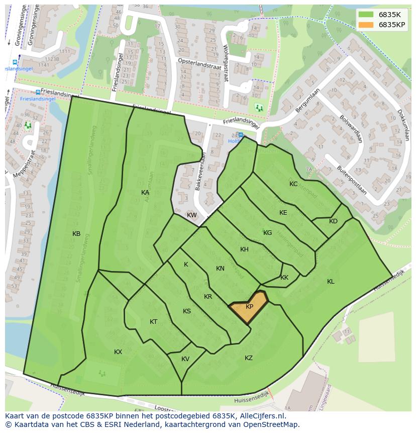 Afbeelding van het postcodegebied 6835 KP op de kaart.