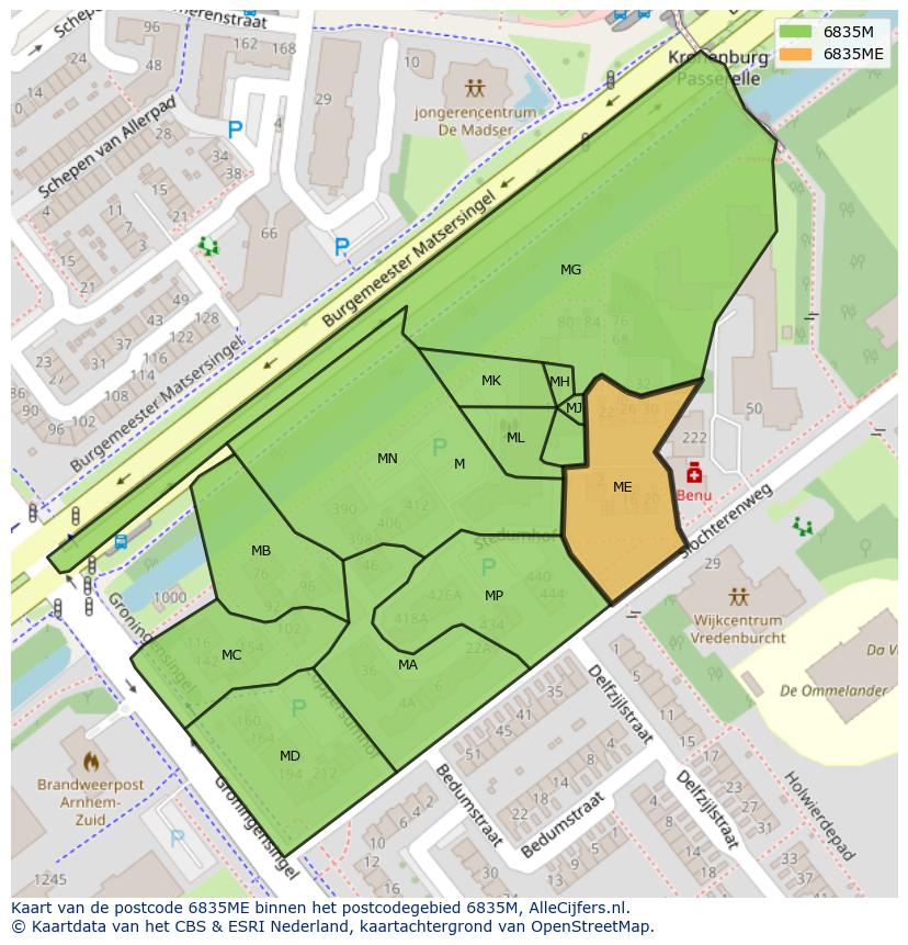 Afbeelding van het postcodegebied 6835 ME op de kaart.