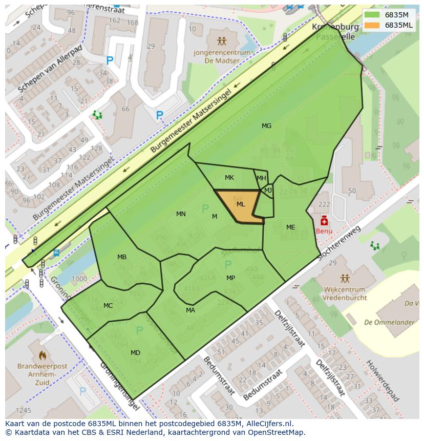 Afbeelding van het postcodegebied 6835 ML op de kaart.