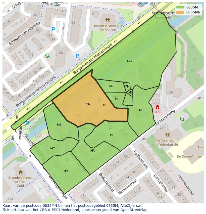 Afbeelding van het postcodegebied 6835 MN op de kaart.