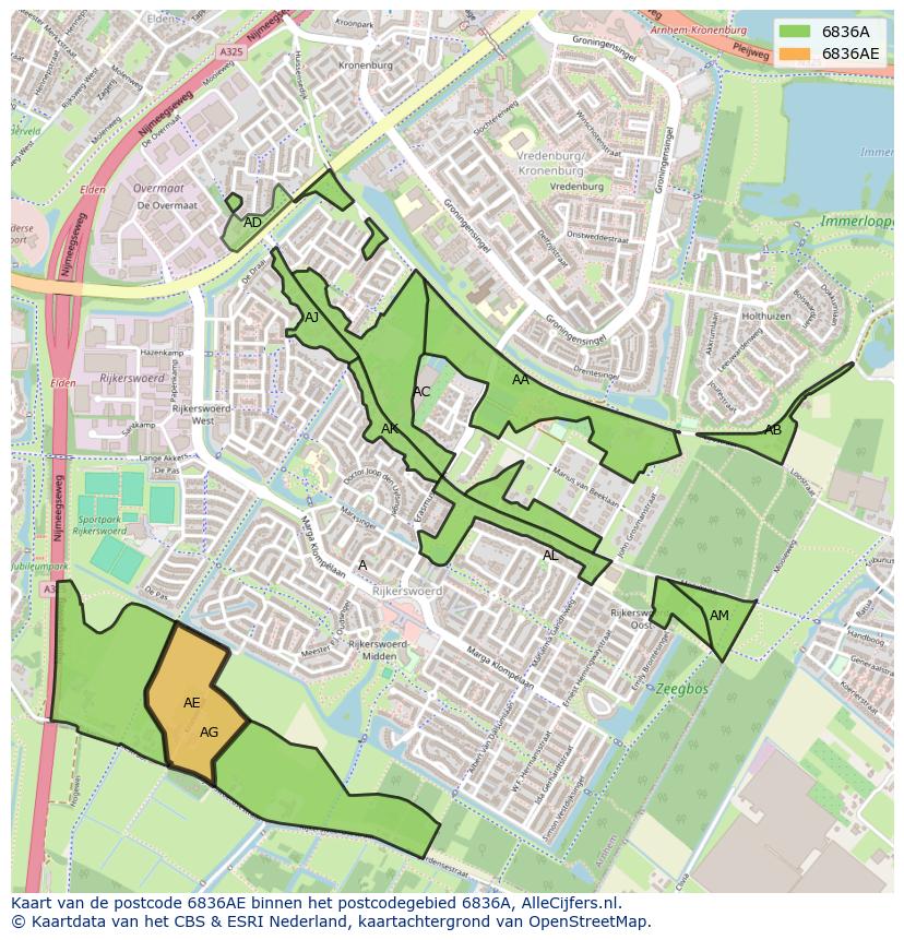 Afbeelding van het postcodegebied 6836 AE op de kaart.