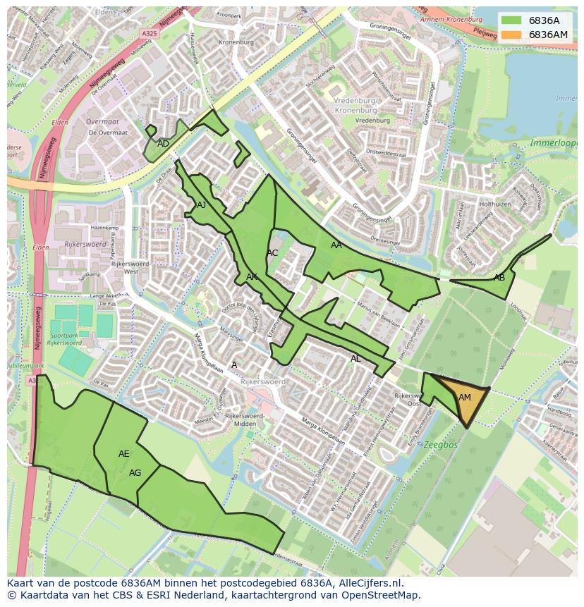 Afbeelding van het postcodegebied 6836 AM op de kaart.