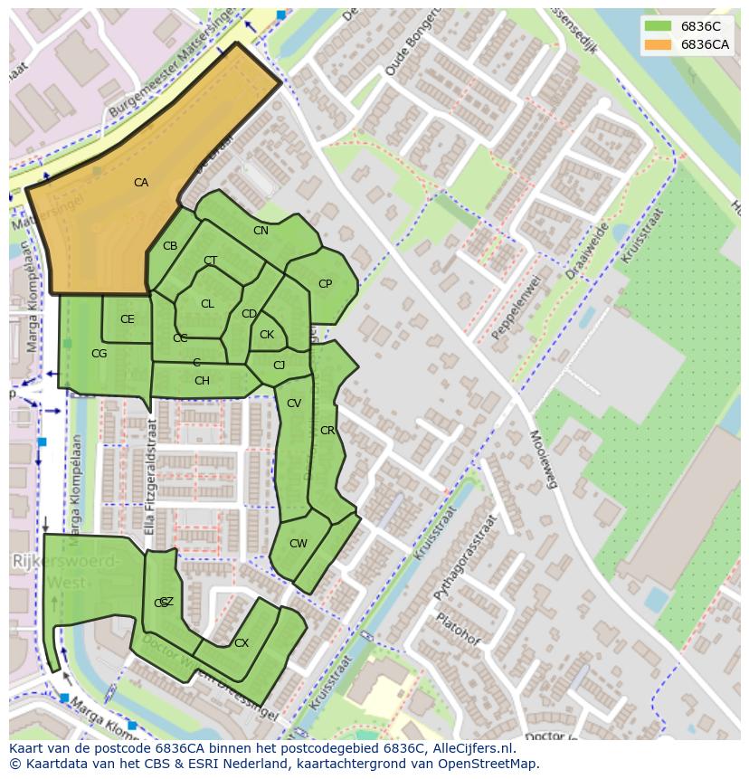 Afbeelding van het postcodegebied 6836 CA op de kaart.